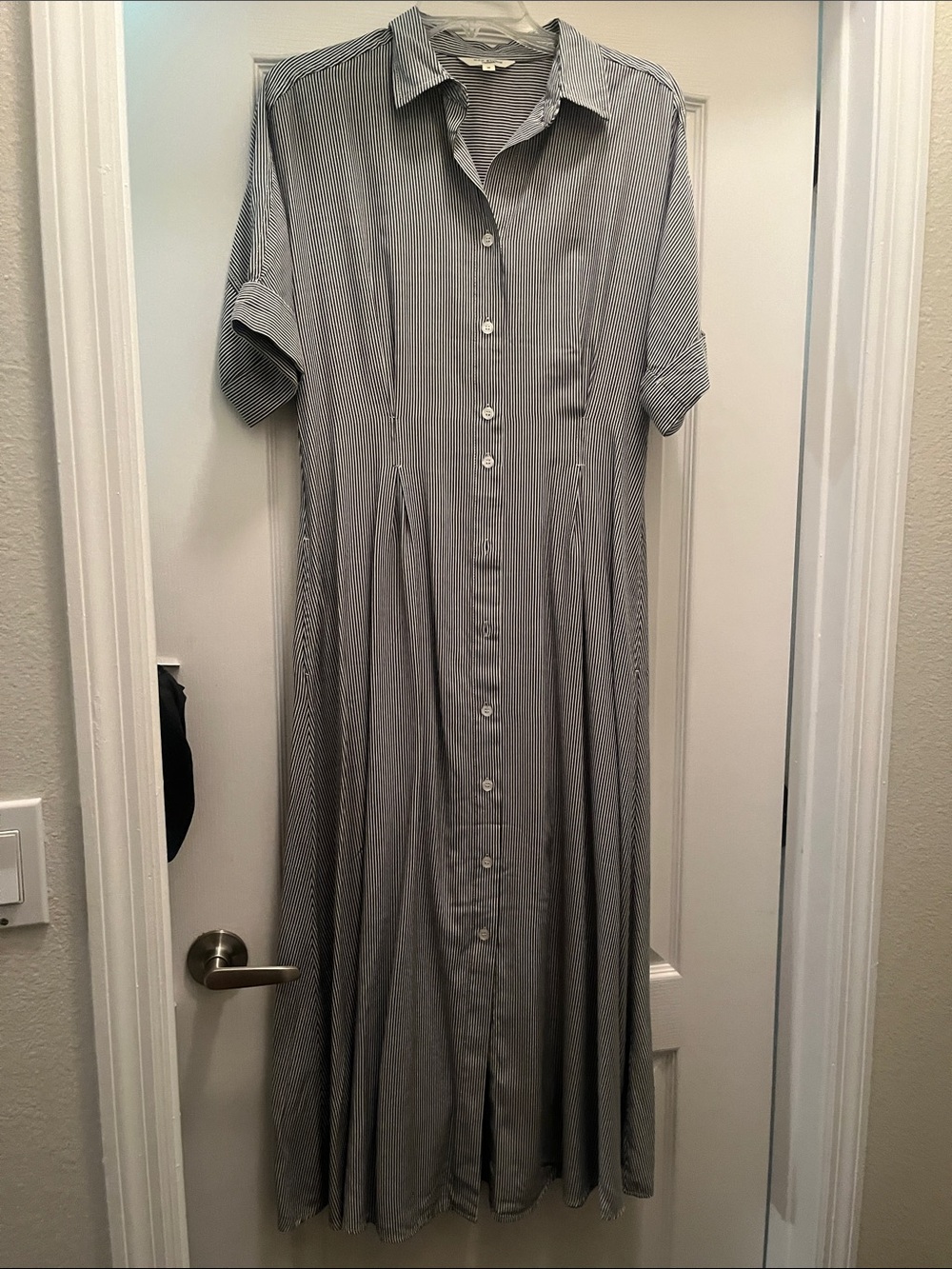 Max Studio Gray Pinstripe Maxi Shirt Dress
